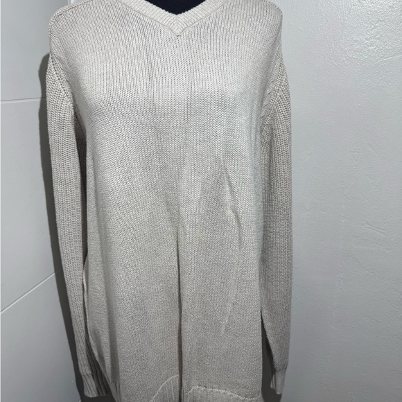 Structure Cream V-Neck Sweater Ribbed Knit SIZE -L - Picture 7 of 8
